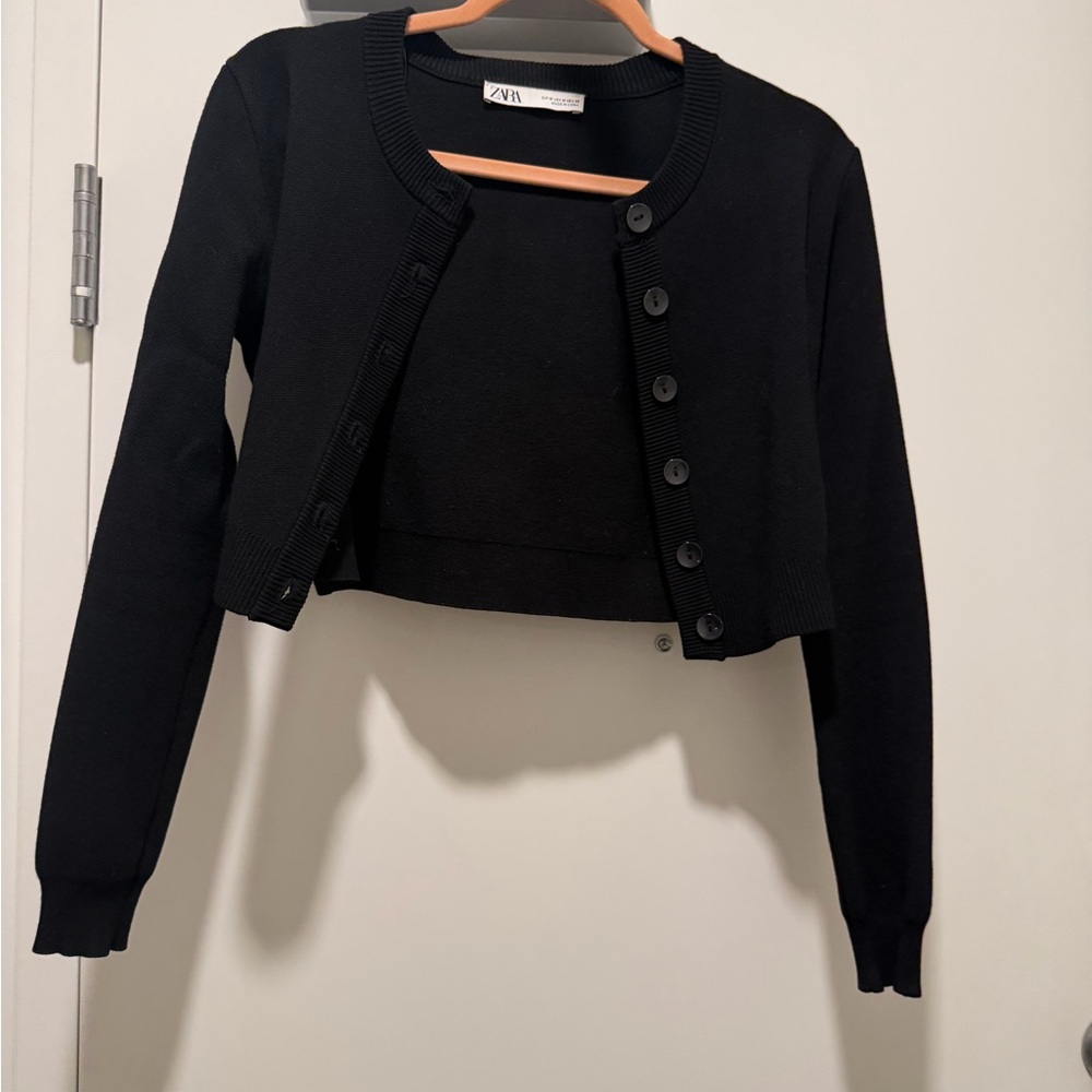 Zara Black Knit Cardigan and Top Set